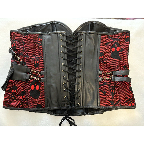Charmian Skull Bones Red‎ Black Corset Gothic Steampunk Valentine Costume 5XL - Picture 2 of 16
